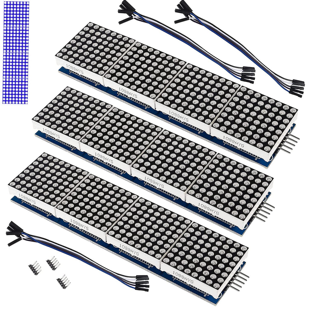 3PCS MAX7219 Dot Matrix Module 32x8 4 in 1 LED Display Modules Drive with 5Pin Wires for Arduino Raspberry Pi, Blue