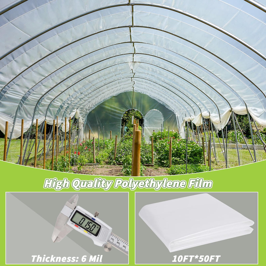 6 Mil Greenhouse Plastic Sheeting, 10 x 50 FT Clear Polyethylene Film