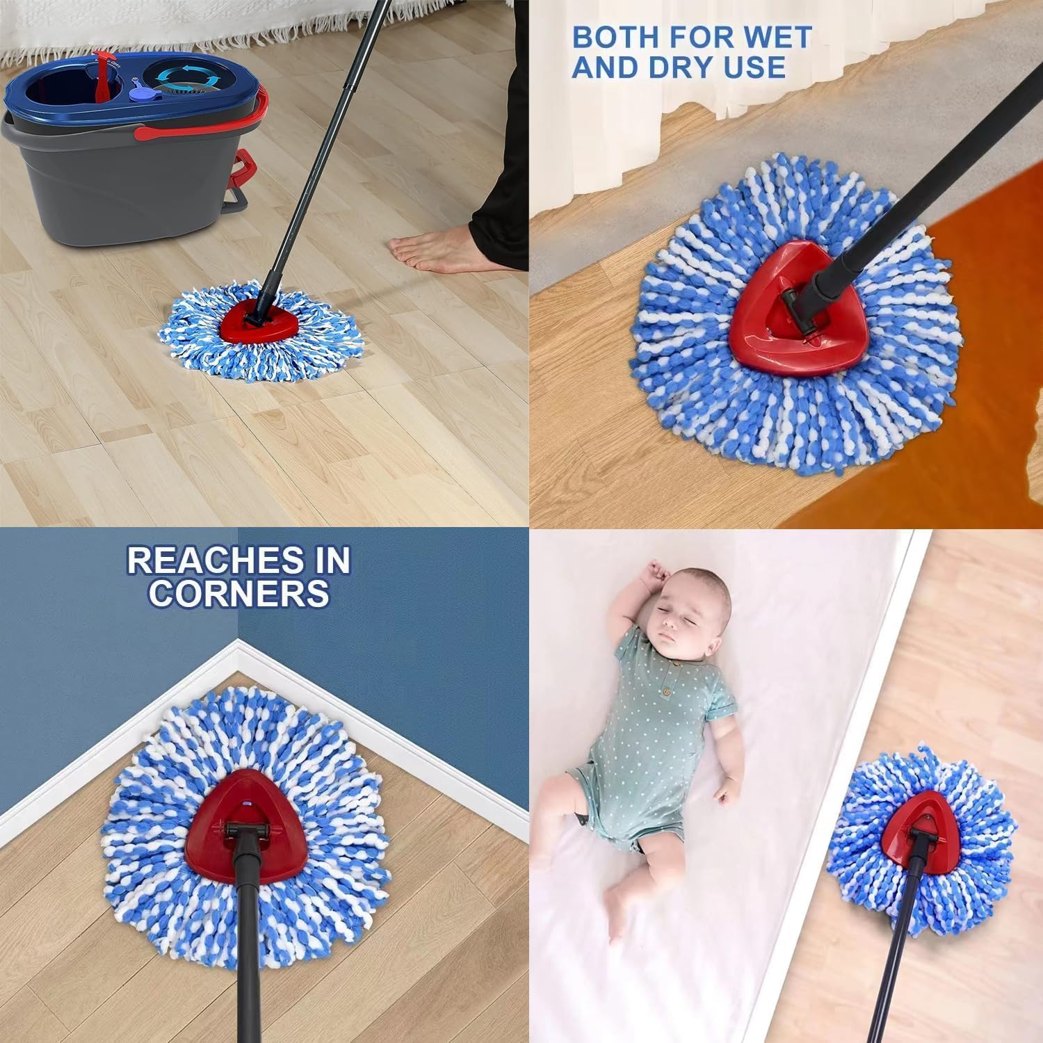 Spin Mop Replacement Heads Compatible with RinseClean 2 Tank Mop System,Microfiber Mop Refill Heads for Cleaning All