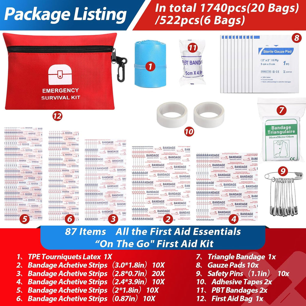 20 Bags Small First Aid Kits Bulk Mini Travel Size Emergency Individual Zipper Pouch Self Care Package Supplies for