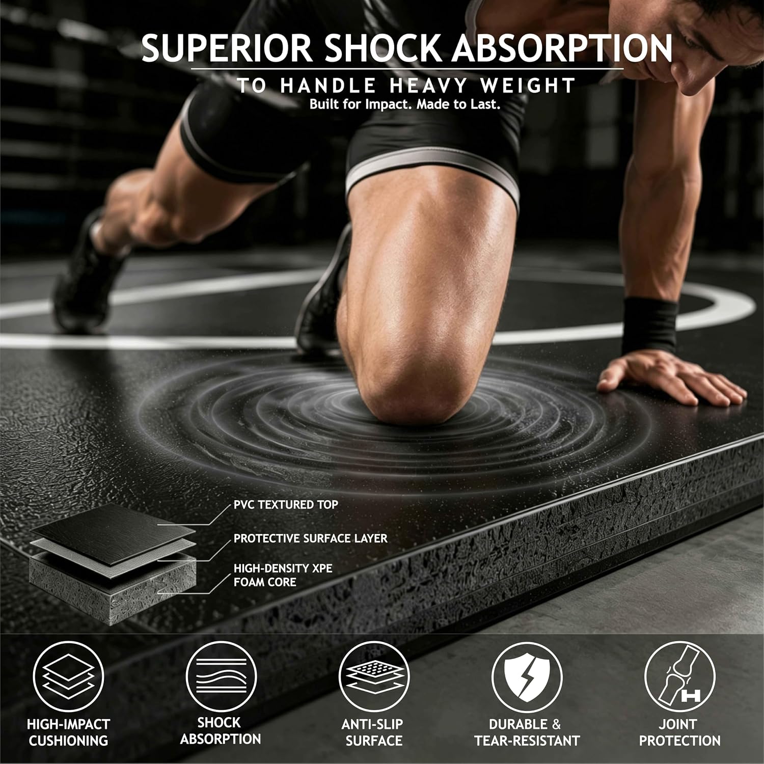 Roll-Up Wrestling Mat, 1.2" XPE Foam for BJJ Jiu Jitsu & Judo | Waterproof PVC Cover, Easy-Clean Non-Slip Finish