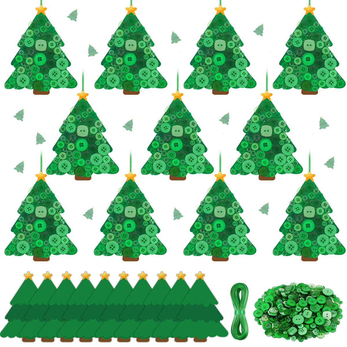 24 Christmas Tree Craft Kit with Buttons, Green