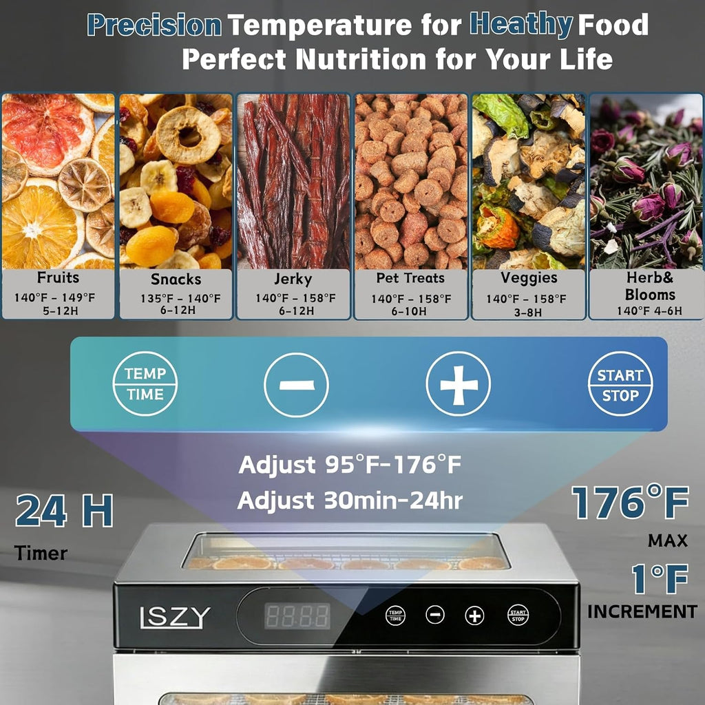 Food Dehydrator Machine, 800W 10 Stainless Steel Trays Dehydrator, 176°F