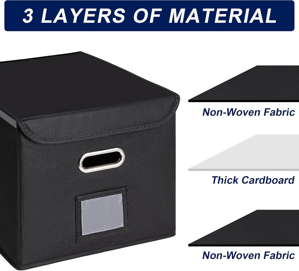 File Organizer Box with Lid, Large Hanging File Folder Organizer with Plastic Slide, Collapsible Portable Filing
