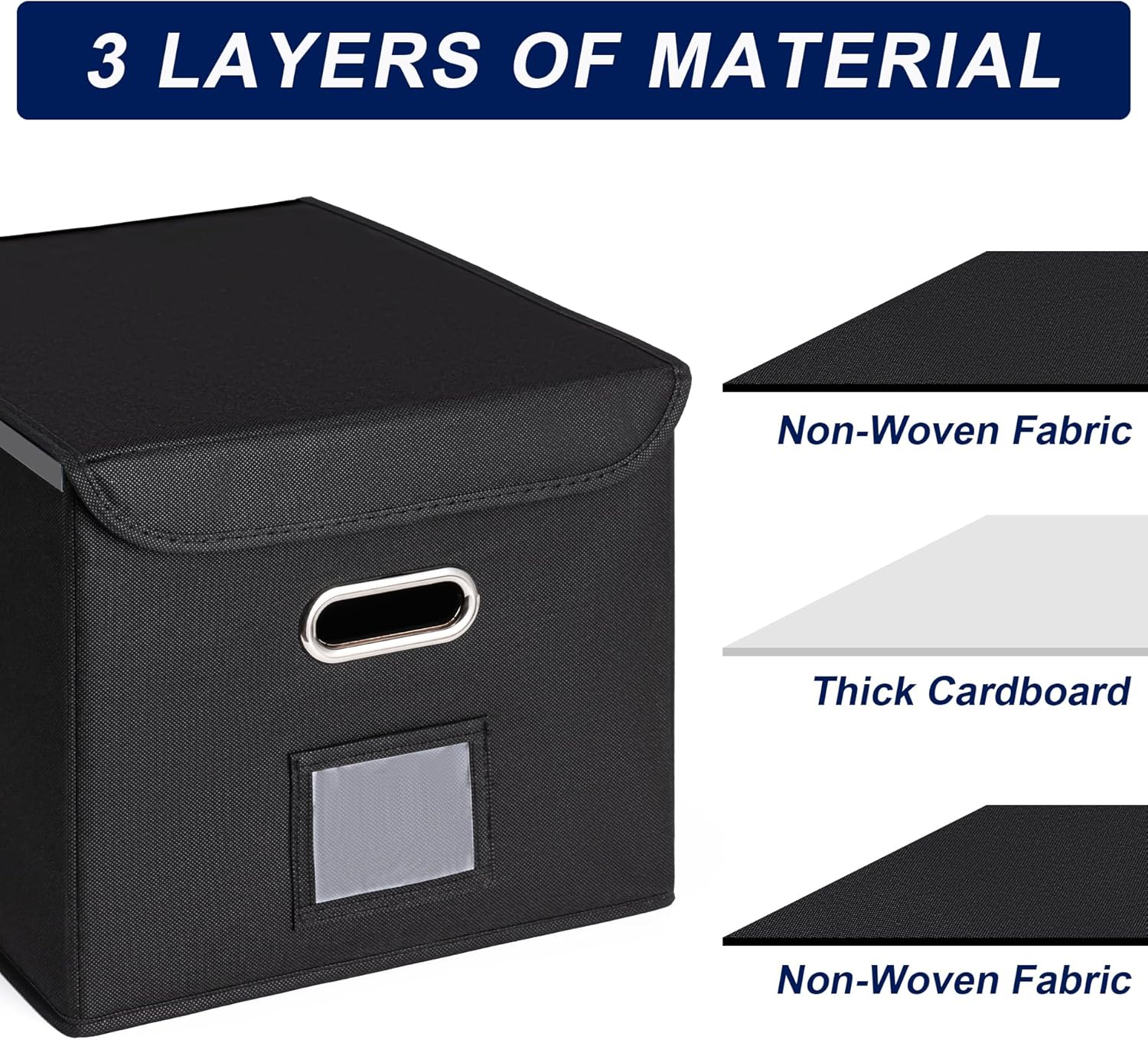 File Organizer Box with Lid, Large Hanging File Folder Organizer with Plastic Slide, Collapsible Portable Filing