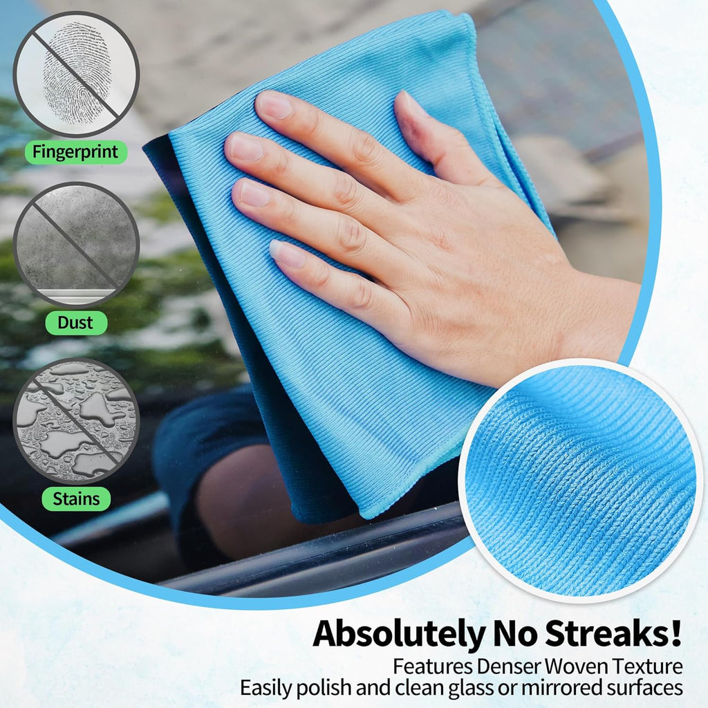 Microfiber Glass Cleaning Cloth, 12 Pack Window Glass Cleaning Rags, Reusable Lint-Free Streak Free Polishing Cloth