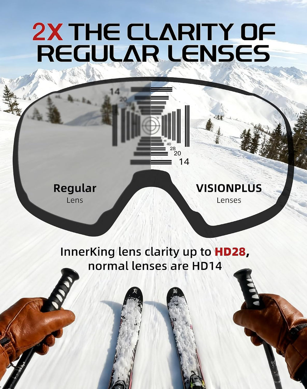 OTG Ski Goggles, Anti-Fog Snowboard Goggles for Men & Women | SGS-certified anti-fog lenses, OTG over-glasses design
