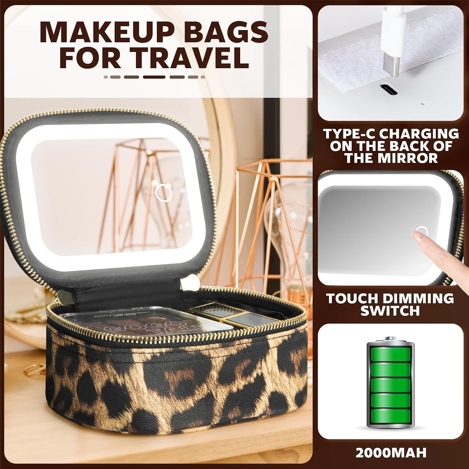 Small Makeup Bag Travel Train Case with Mirror and Light Mini Travel Makeup Train Case Cosmetic Organizer 3