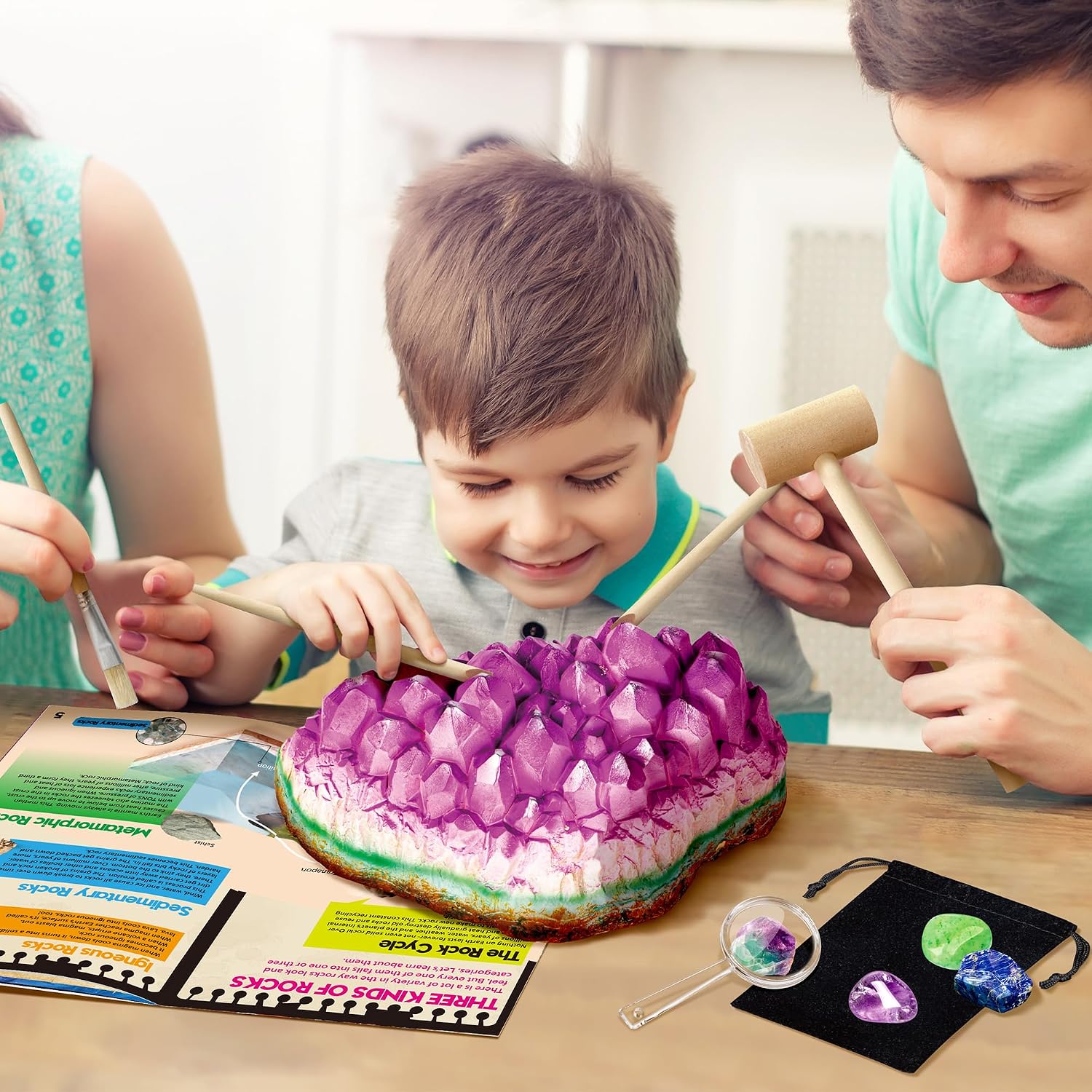 Piano Potato Jumbo Gemstone Dig Kit, 18 Real Crystals & Gems, STEM Toy 6+ | Amethyst Gem Dig Block, 5 Tools &