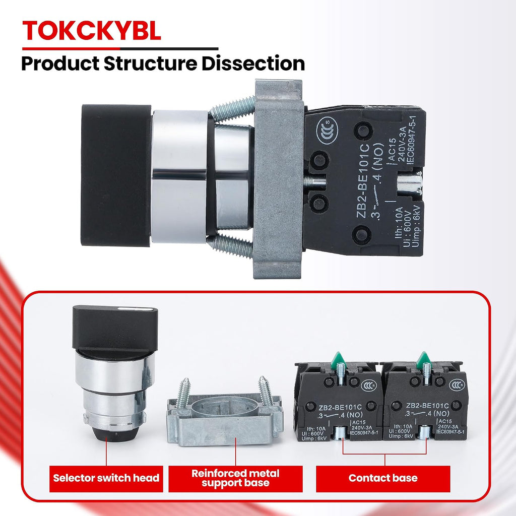 2 Pack 22mm 3 Position Maintained Selector Switch, 2NO 660V 10A