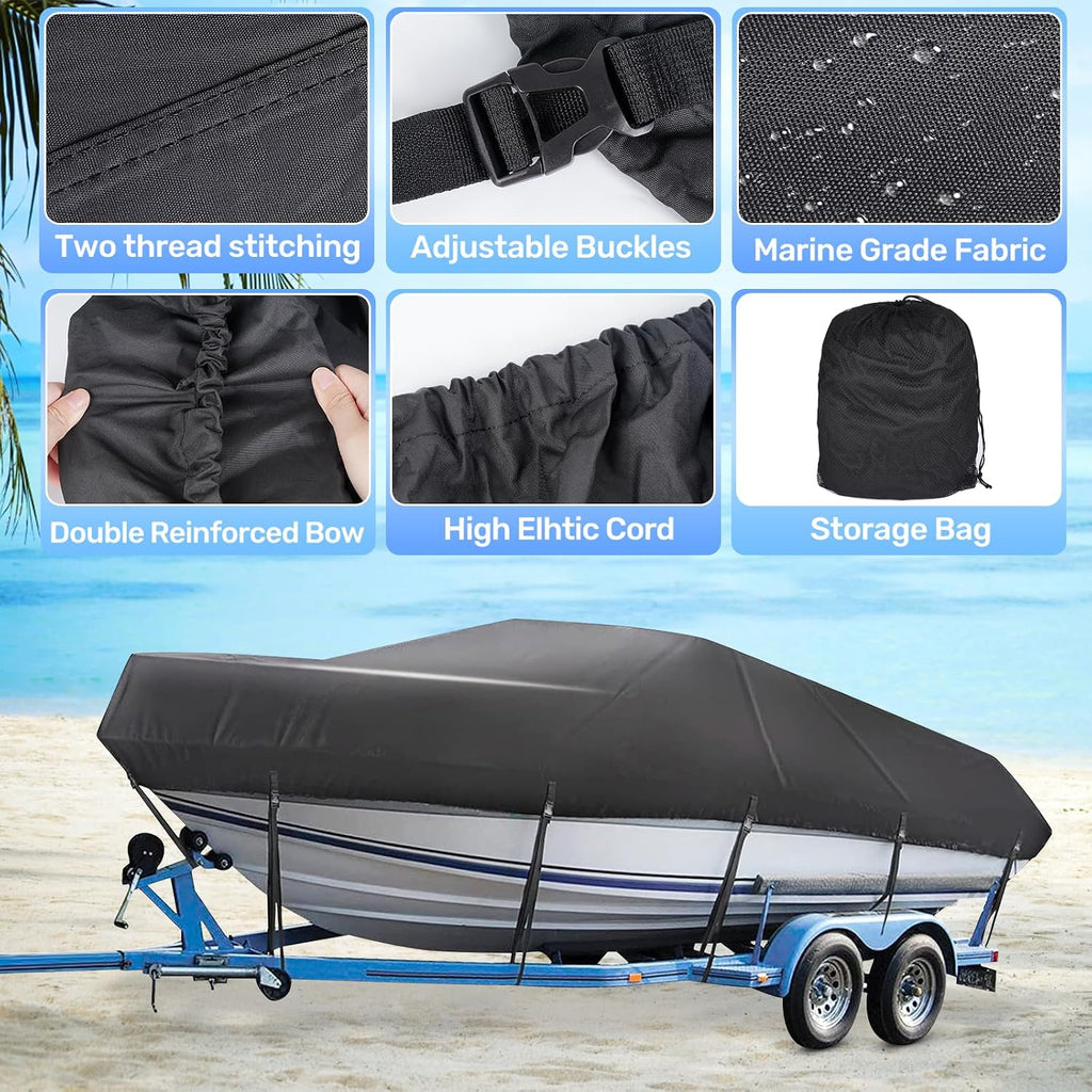 Boat Cover 16ft-18.5 ft, Waterproof Trailerable Boat Cover | Heavy Duty Covers fits Bass Boats, V-Hull, Tri-Hull