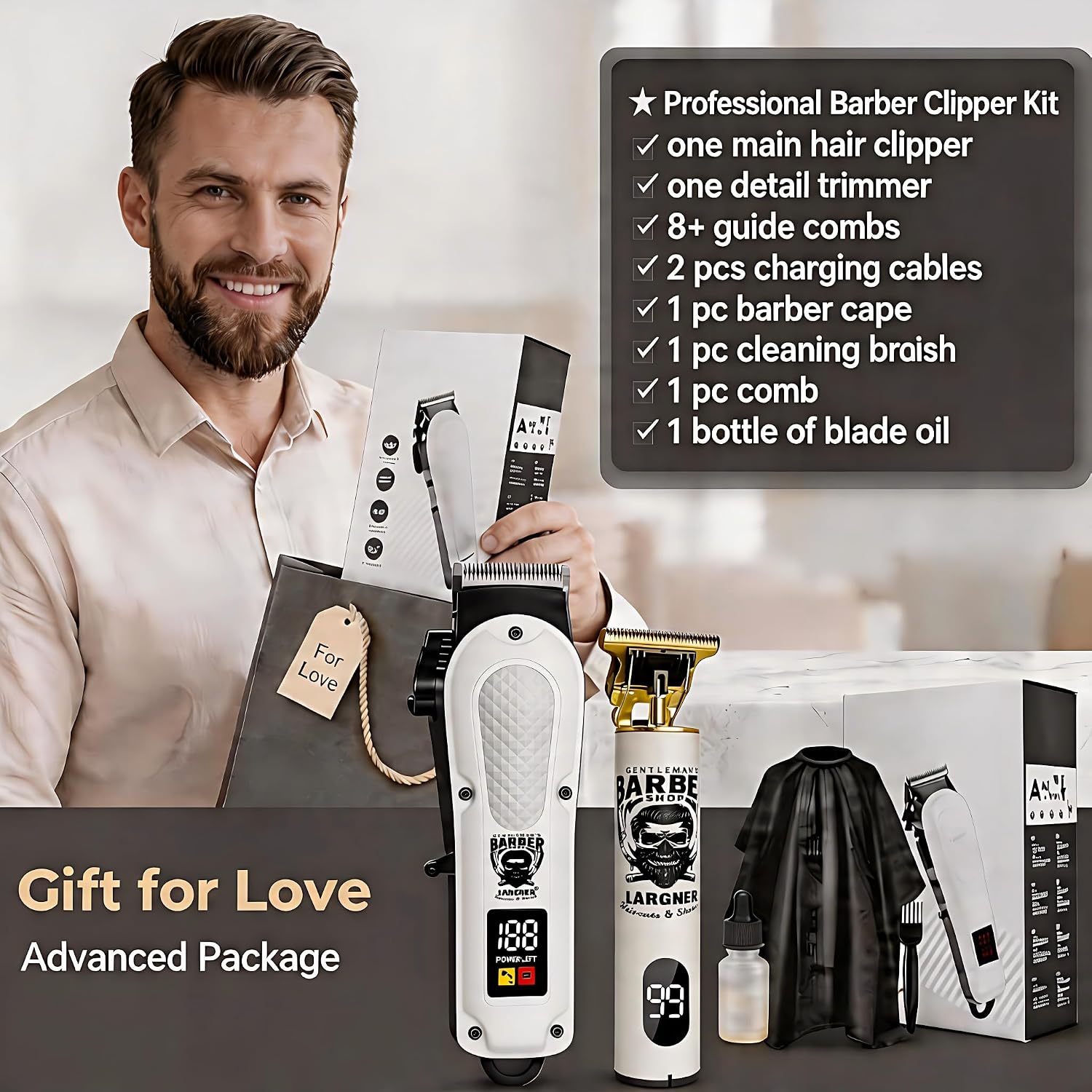 Hair Clippers for Men, Clippers and Trimmers Set, Barber Clippers, Electric Hair Trimmer with Box, Gifts for Men