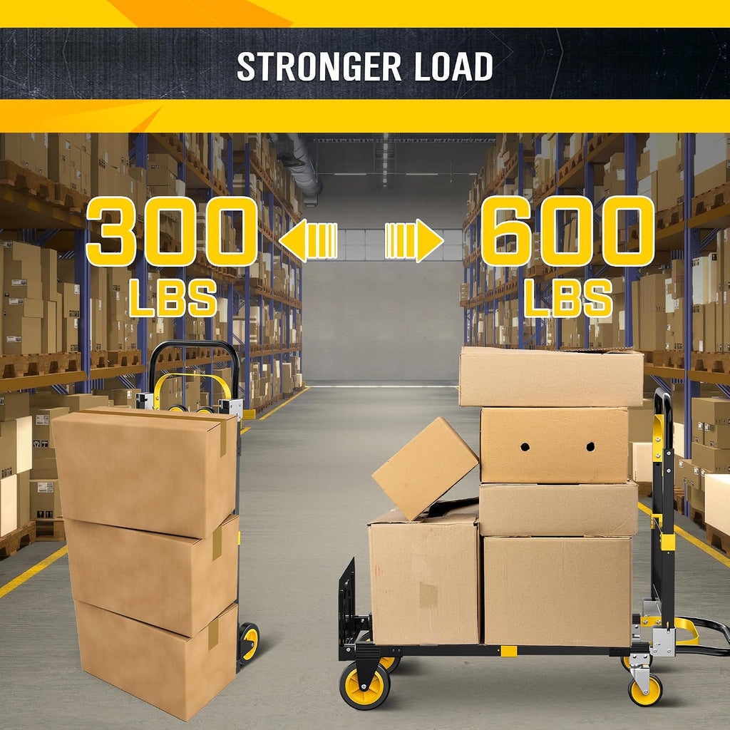 Upgraded 3 in 1 Folding Hand Truck, 600lbs Convertible Hand Truck Dolly with Solid Wheels and Straps Luggage