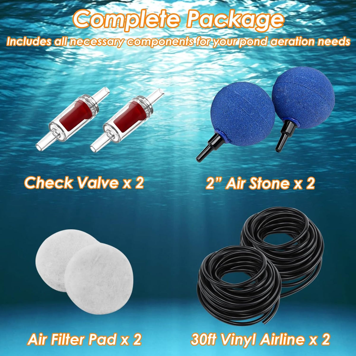 Flow Adjustable Pond Aerator Kit for Outdoor Ponds up to 1,000 Gal