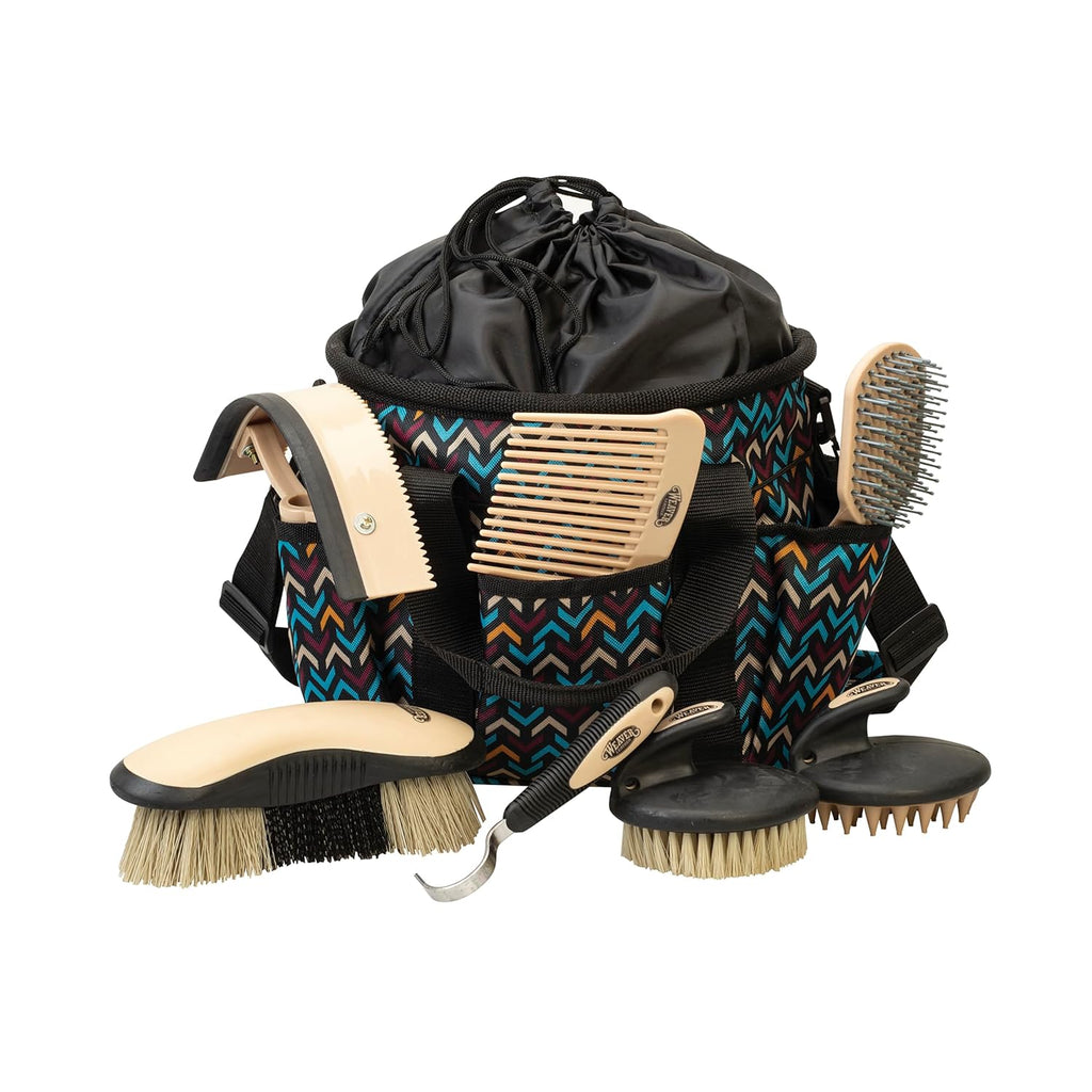Horse Grooming Kit, 7-Piece Horse Brush Set with Organizer Tote Bag, Hoof Pick, Comb, Sweat Scraper, Equine Tools for