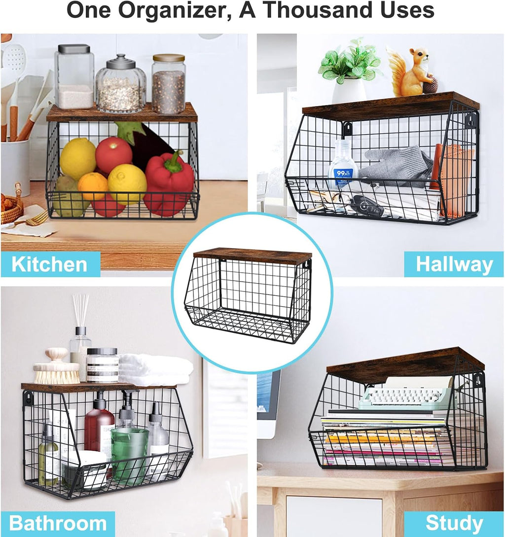 Laundry Room Shelves, Wall Mounted Storage Basket, 11.8"Wx7.9"Dx8.5"H | Stackable Wire Wall Shelves Organizer for
