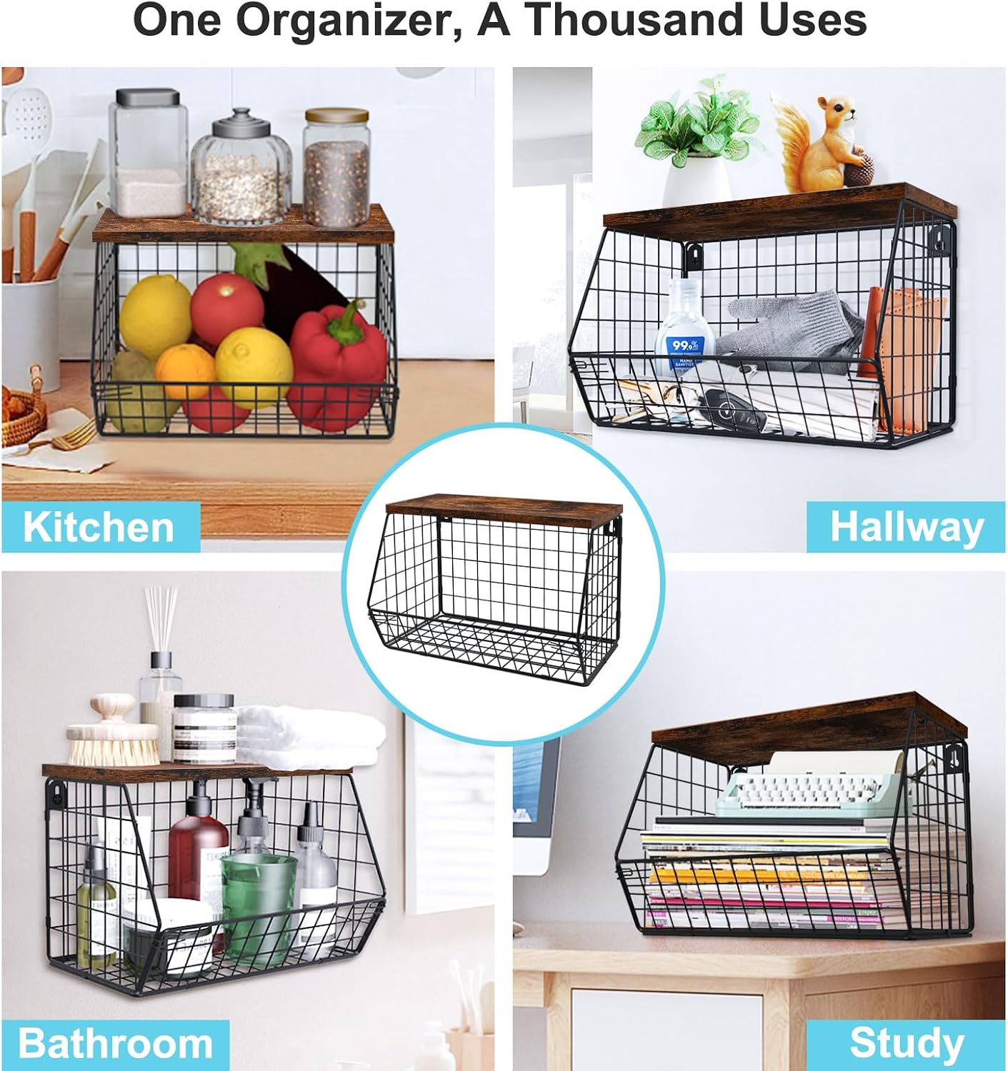 Laundry Room Shelves, Wall Mounted Storage Basket, 11.8"Wx7.9"Dx8.5"H | Stackable Wire Wall Shelves Organizer for