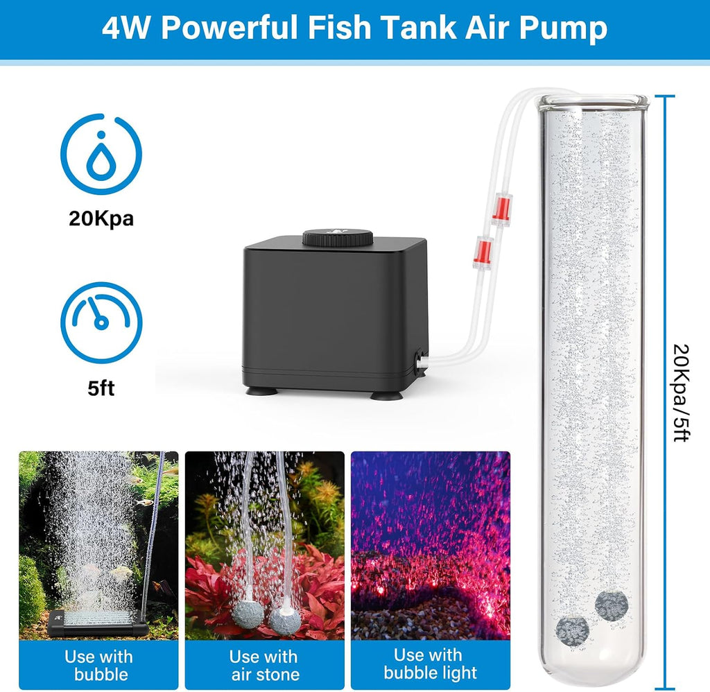 Aquarium Air Pump, Quiet Adjustable Fish Tank Air Pump, 4W/7W/11W Powerful Oxygen Aerator Dual Stainless Steel