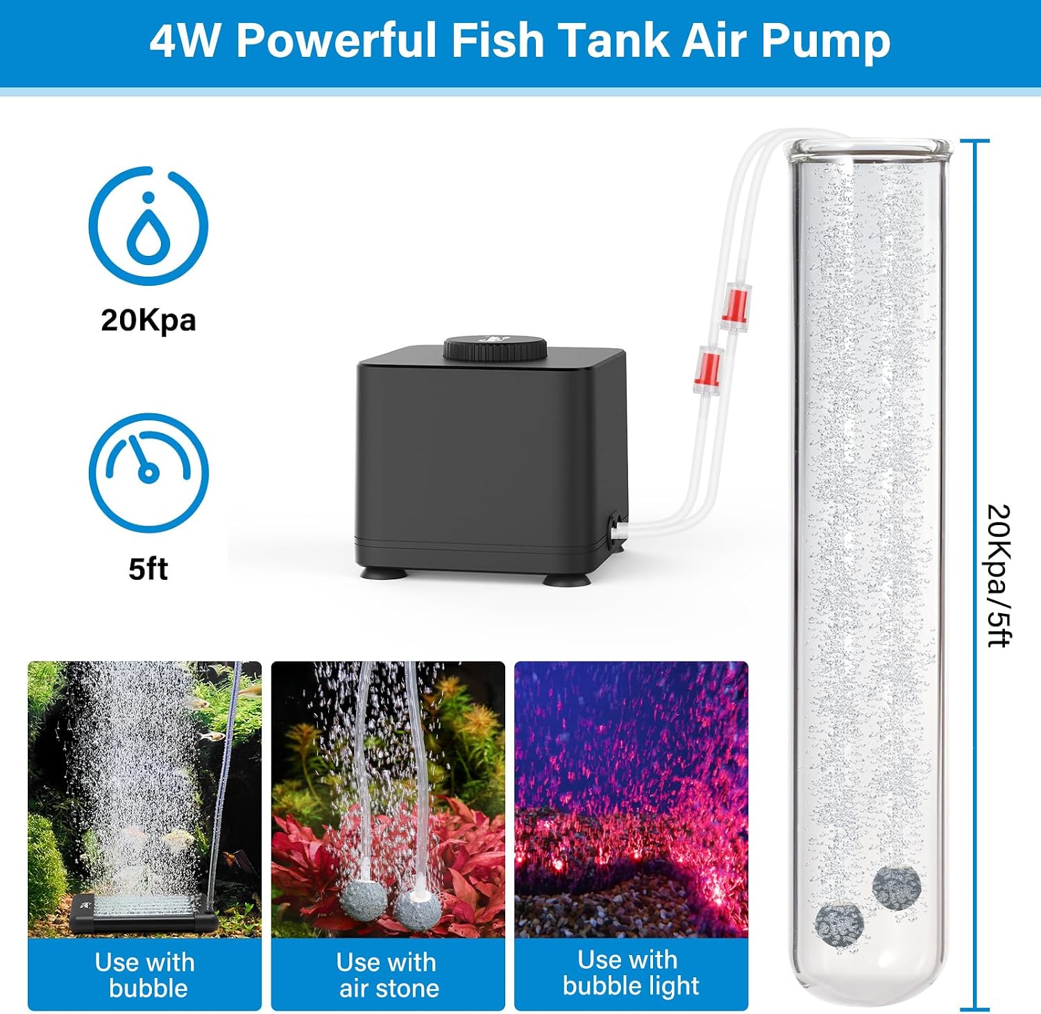 Aquarium Air Pump, Quiet Adjustable Fish Tank Air Pump, 4W/7W/11W Powerful Oxygen Aerator Dual Stainless Steel