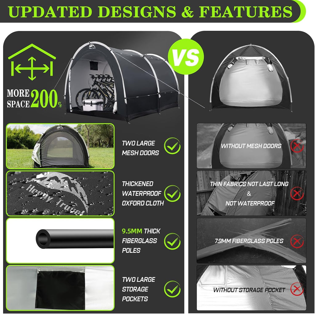 Outdoor Waterproof Bike Storage Tent Shed for 2/3/4/6/8 Bikes | Bicycle Covers Shelter with Window, Oversized Outside