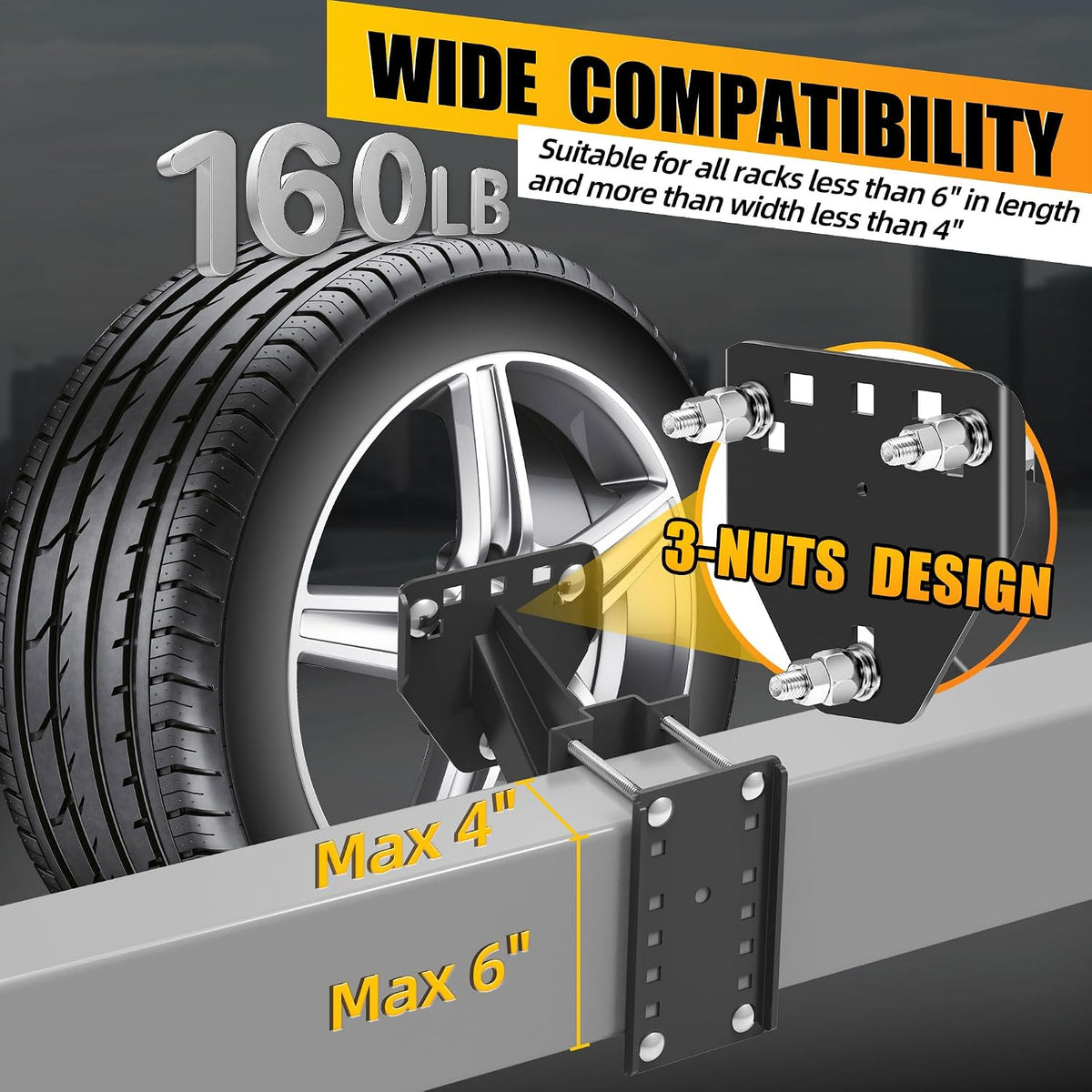Spare Tire Mount for Utility Trailer Accessories,3-Nut Design Spare Tire Carrier,Fits Most 4,5 & 6 Lugs Wheels, Hold