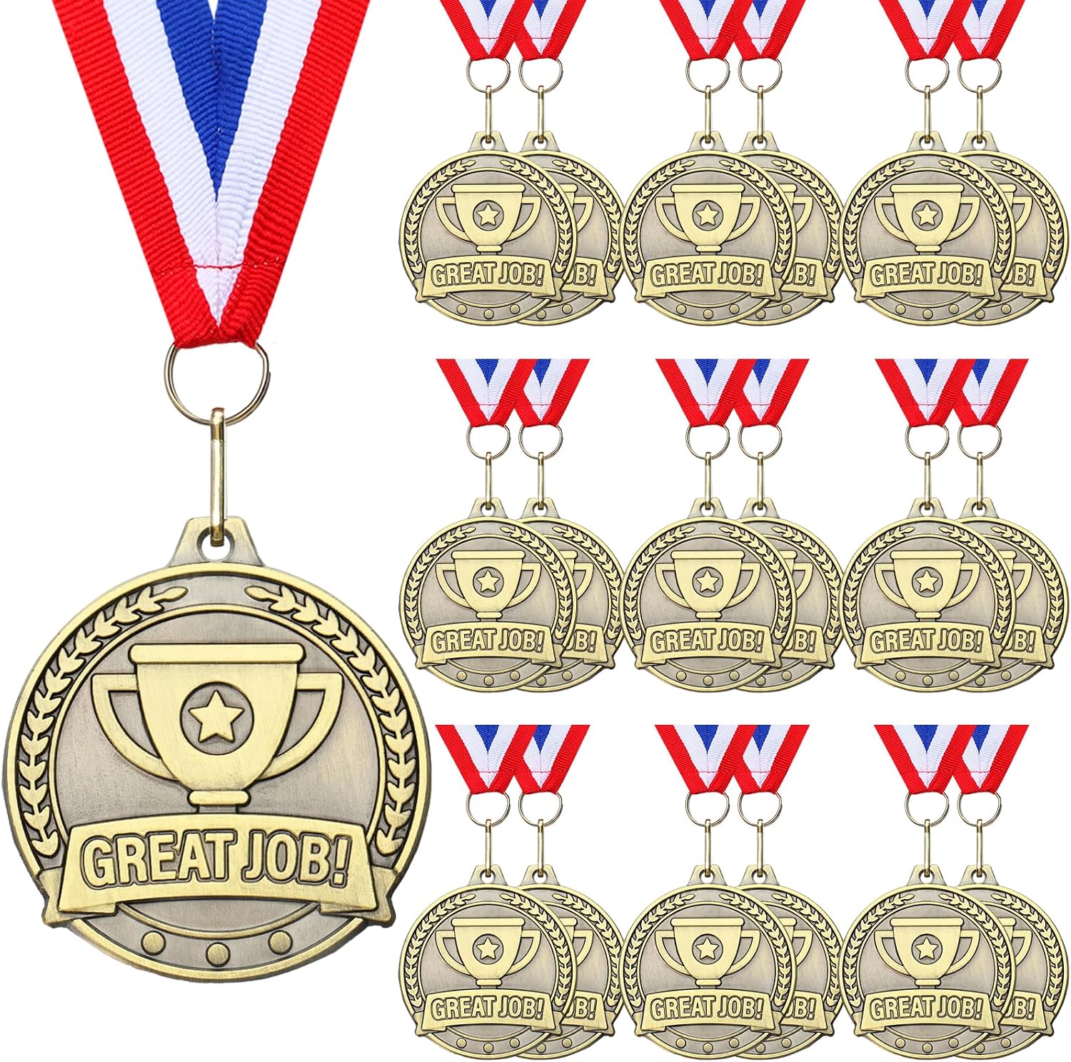 20 Pcs 2'' Gold Medals for Awards Bulk Gold Winner Medals with Neck Ribbons Metal Trophy Award Prize Gift for School