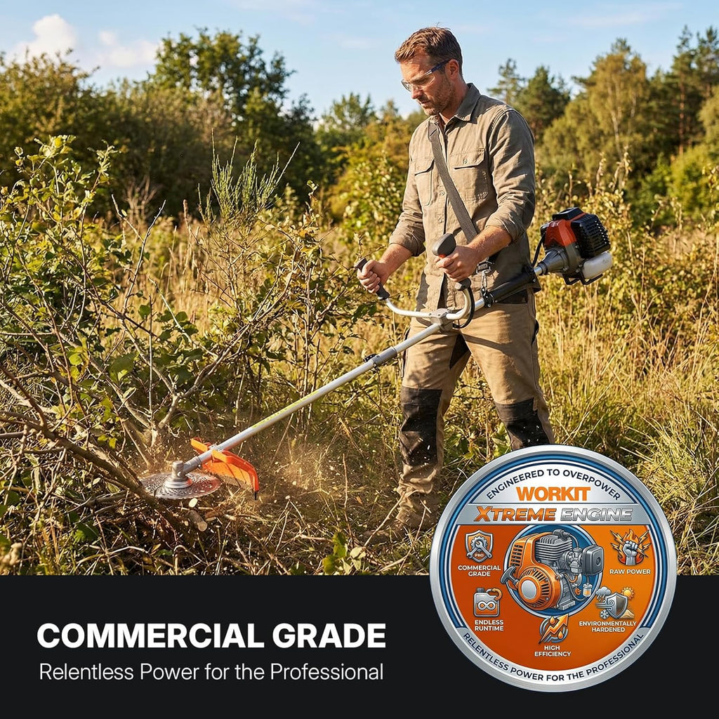 52cc 2-Cycle 3-in-1 Gas String Trimmer, 17" Edger & Heavy Duty Brush Cutter with 40T/3T Blades, Commercial Grade Weed