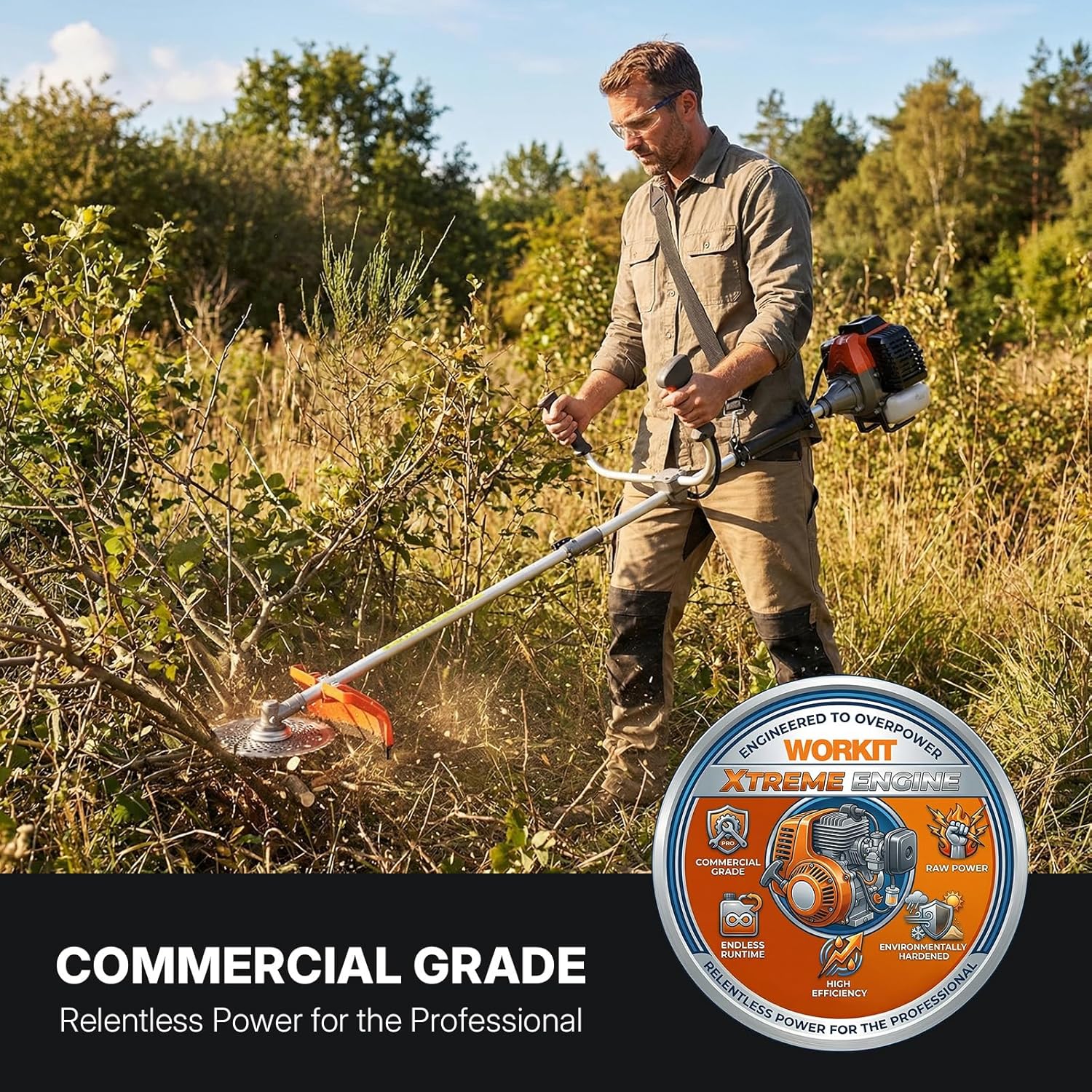 52cc 2-Cycle 3-in-1 Gas String Trimmer, 17" Edger & Heavy Duty Brush Cutter with 40T/3T Blades, Commercial Grade Weed