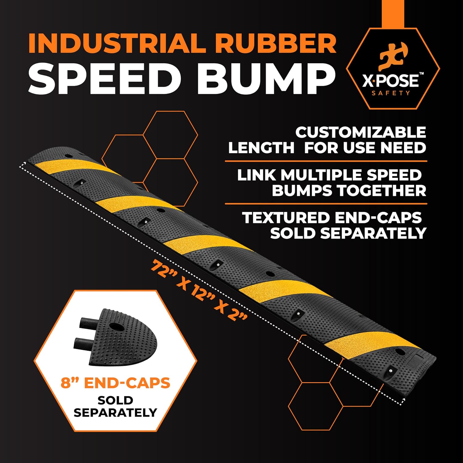 6 Ft Rubber Speed Bump, 1 Pack – Heavy Duty Modular Interlocking Traffic Hump with Reflective Strips, 22,000 lb