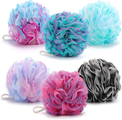 XXL Large Loofah Bath Sponge 100g/pc, 6Pcs Exfoliating Mesh Pouf Bath Scrunchies Shower Puffs for Men and Women