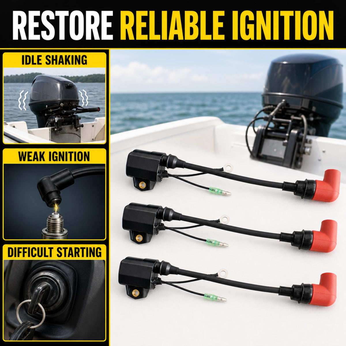 Carnovate 3 Pack Ignition Coil Fit for Yamaha Outboard 60-90HP 2 Stroke