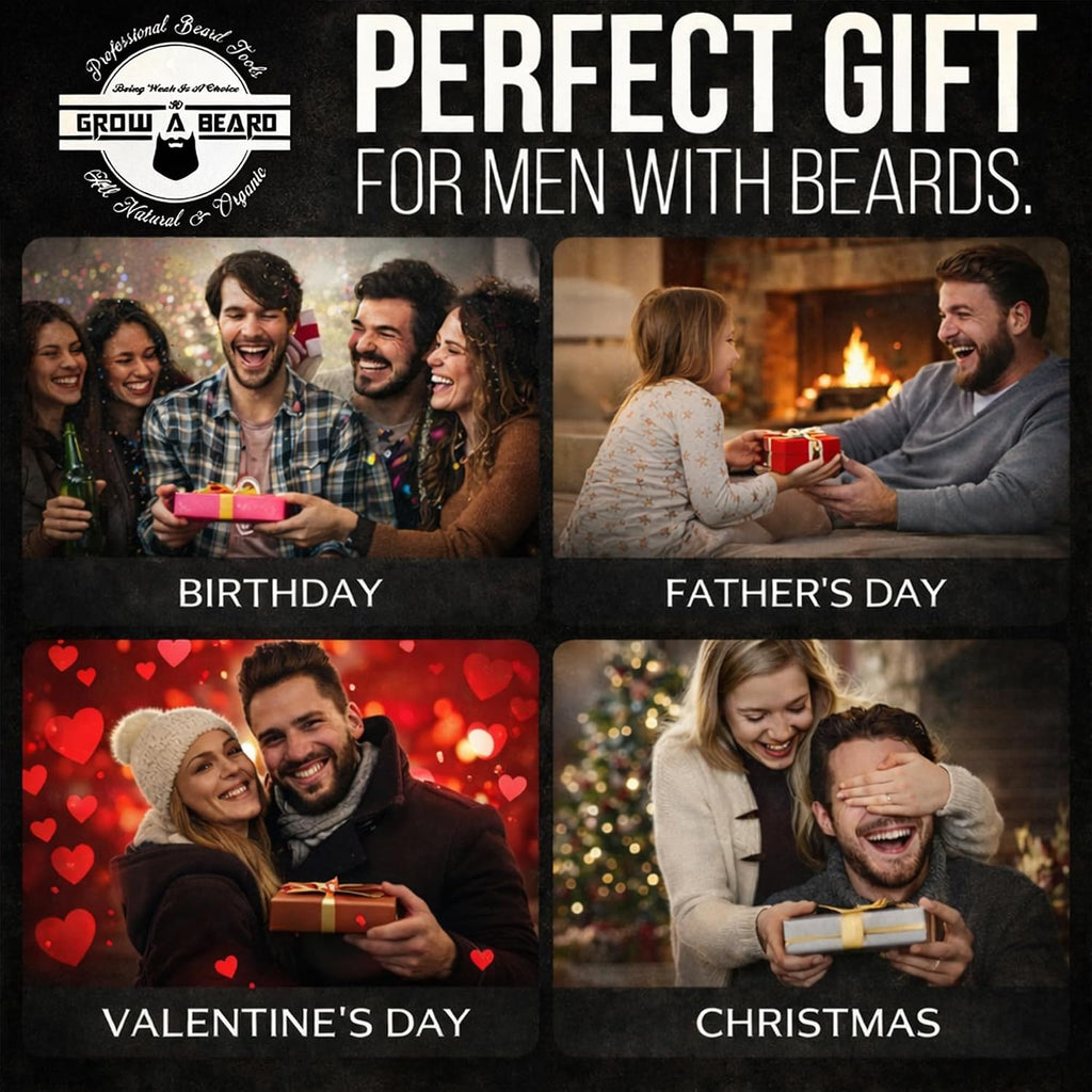 Beard Brush, Beard Comb, Beard Oil, & Beard Balm Grooming Kit for Men's Care, Travel Facial Hair Set for Growth