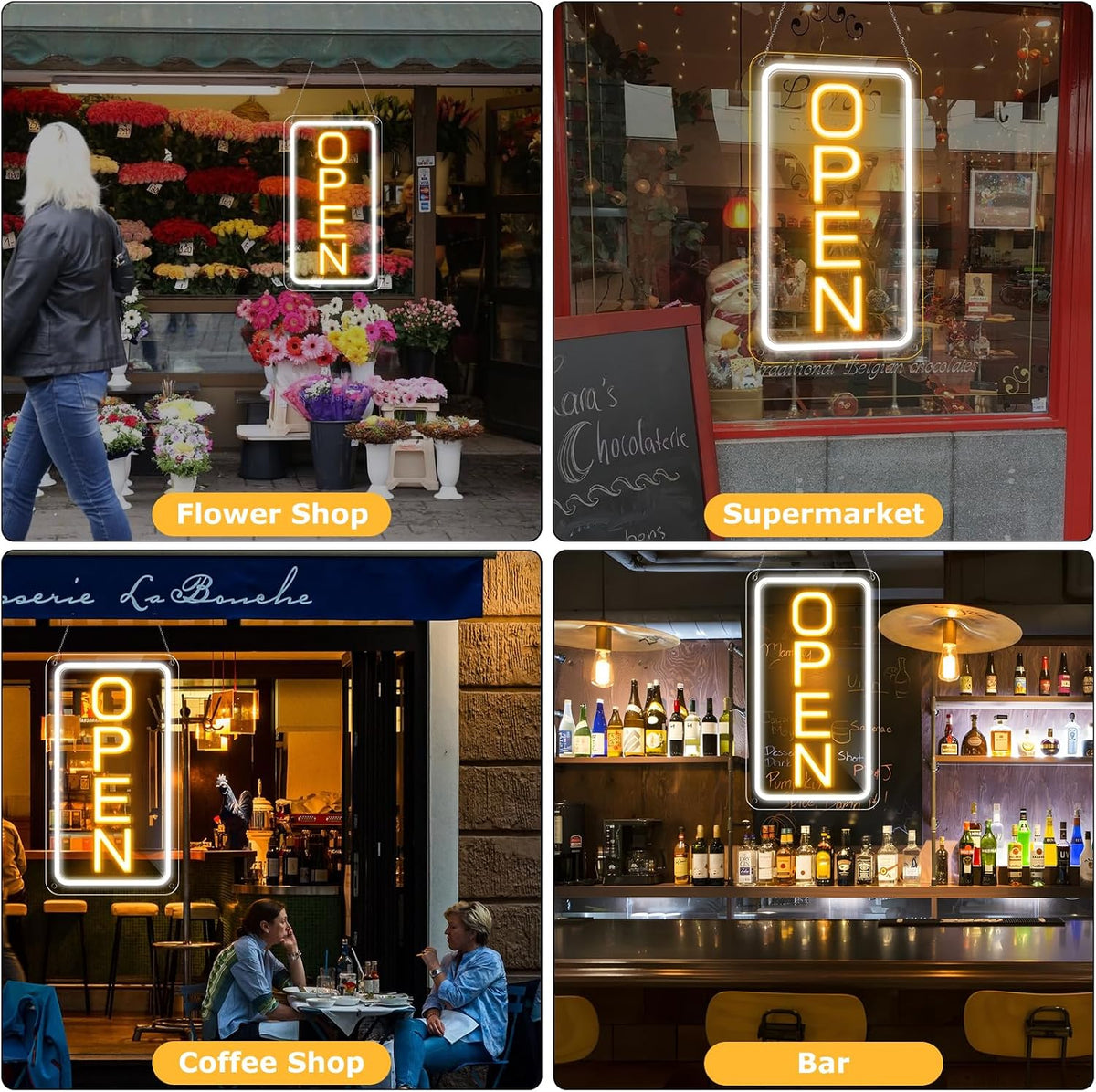 16"x 9" Super Bright Open Sign, Adjustable Brightness Neon Open Signs for Business Window, Powered by USB with