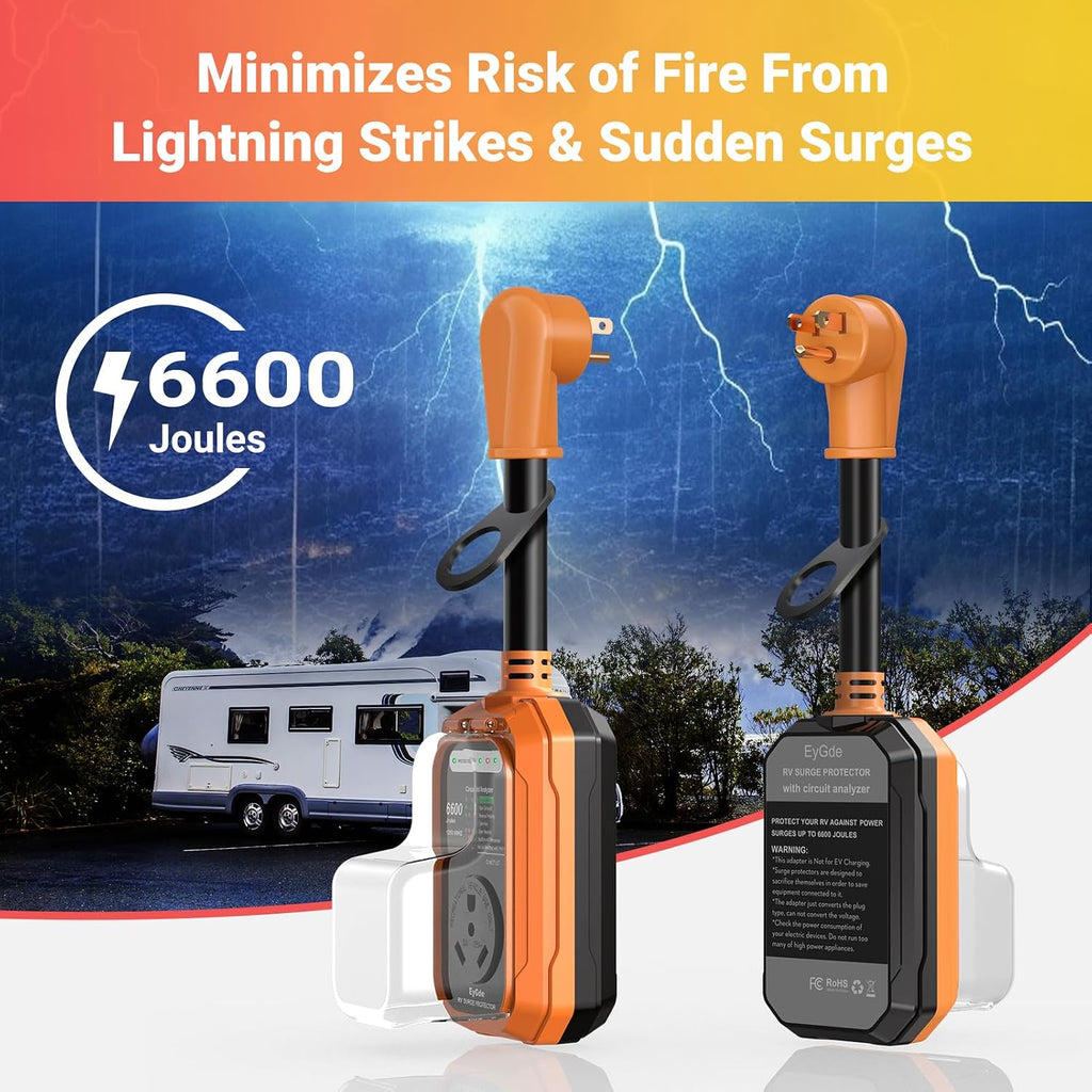 RV Surge Protector 15 Amp to 30 Amp Waterproof, RV Circuit Analyzer with with Full Electrical Protection, Power 15Amp
