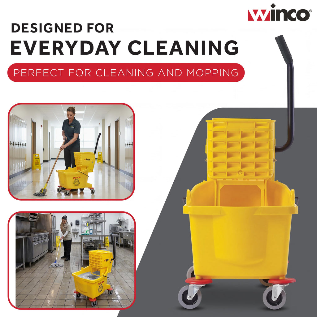 26 qt Yellow Commercial Plastic Mop Bucket on Wheels
