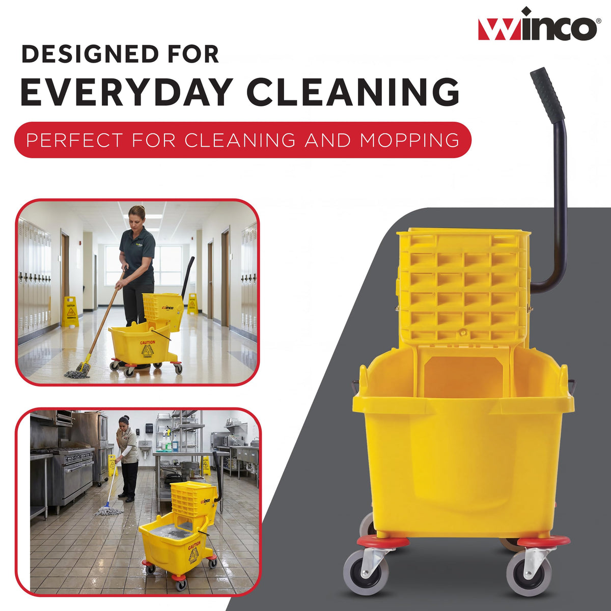 26 qt Yellow Commercial Plastic Mop Bucket on Wheels