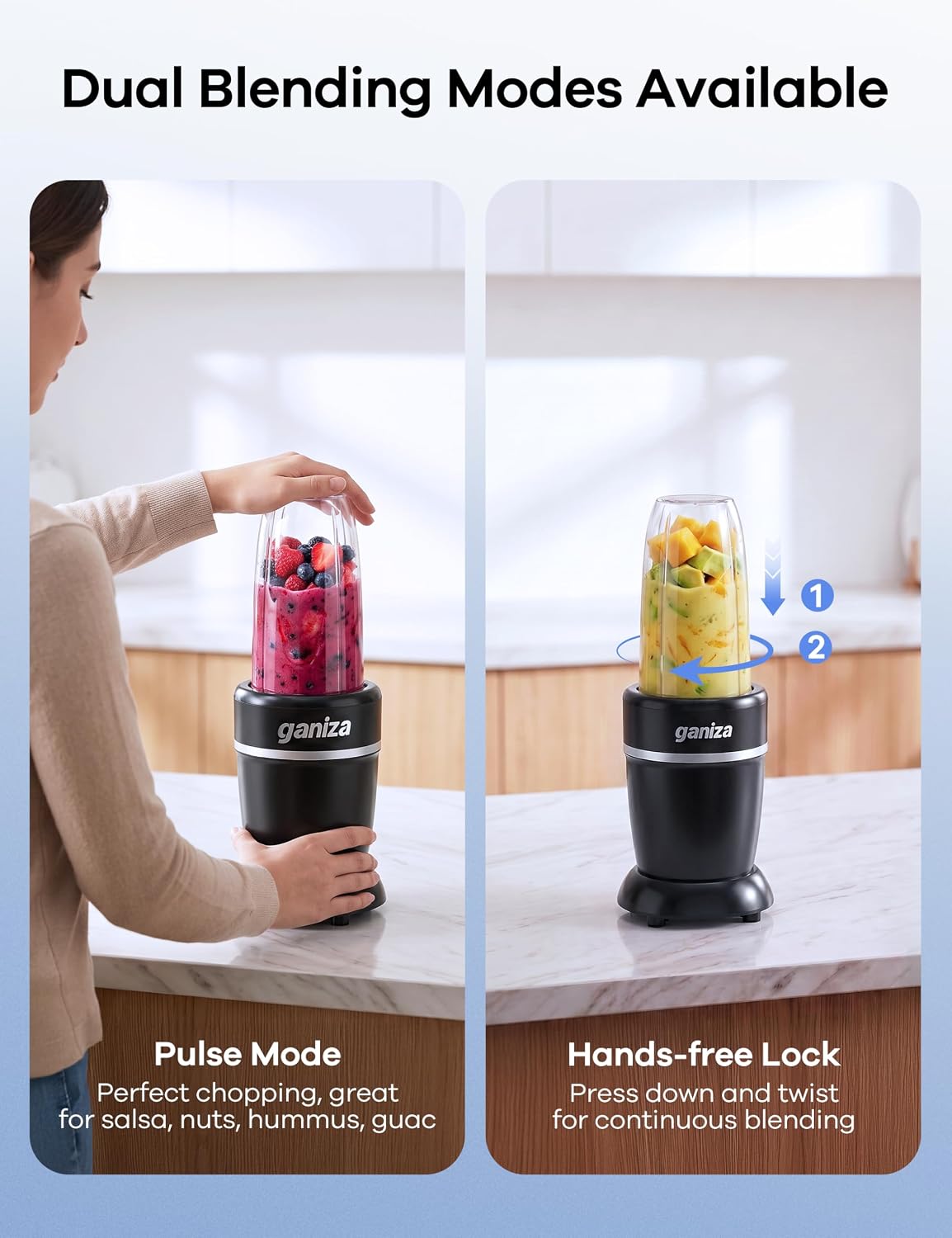 Smoothie Blender Max 1300W, Personal Kitchen Blender & Grinder Combo | 23 oz, (2) 37 oz To-Go Cups, 6-Leaf Blade
