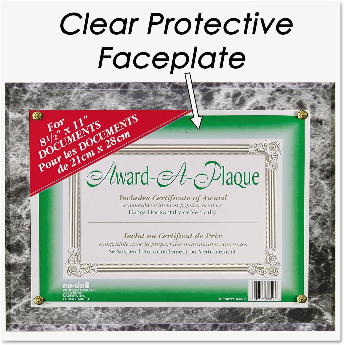 Award Plaque Frame for Diplomas, Certificates, or Licenses, Certificate Frame for Documents, Black Marble | Displays