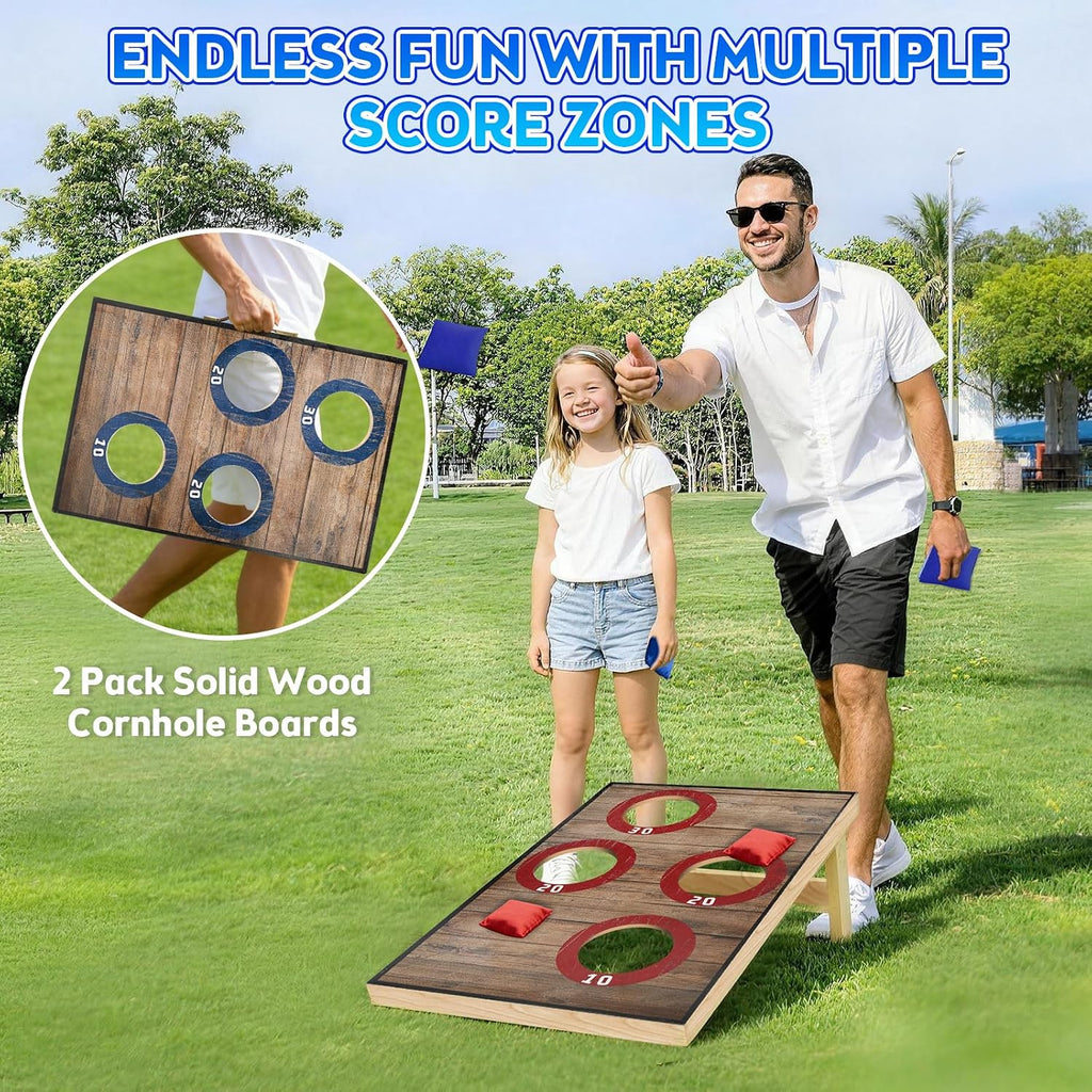 Corn Hole Toss Game for Adults 24x16 Inch Set - Portable Cornhole Board Set with Scoring Target Area, Bean Bags &