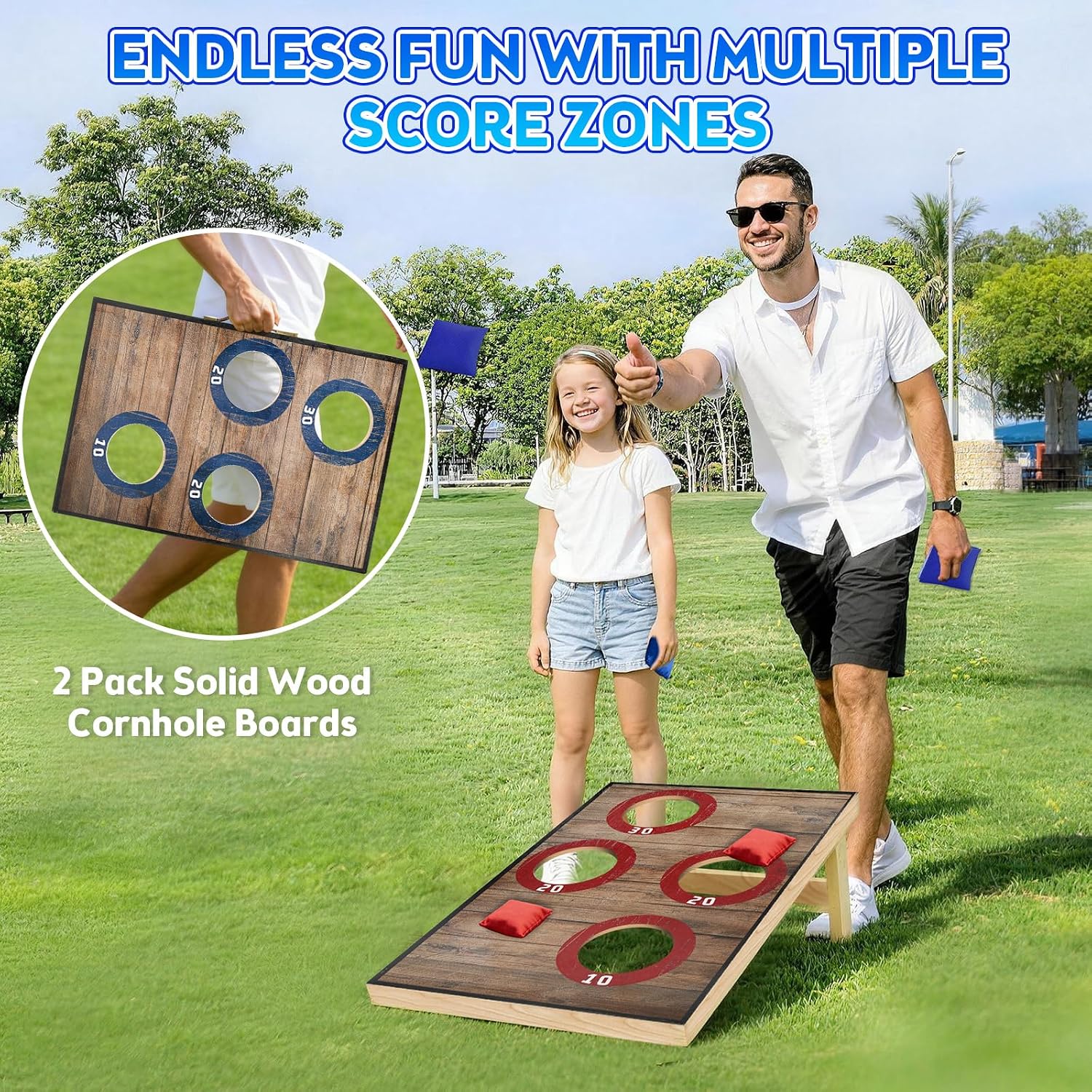 Corn Hole Toss Game for Adults 24x16 Inch Set - Portable Cornhole Board Set with Scoring Target Area, Bean Bags &