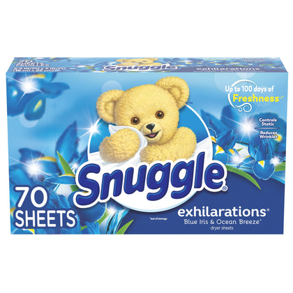 Snuggle Fabric Softener Dryer Sheets, Blue Iris & Ocean Breeze, 70 Count