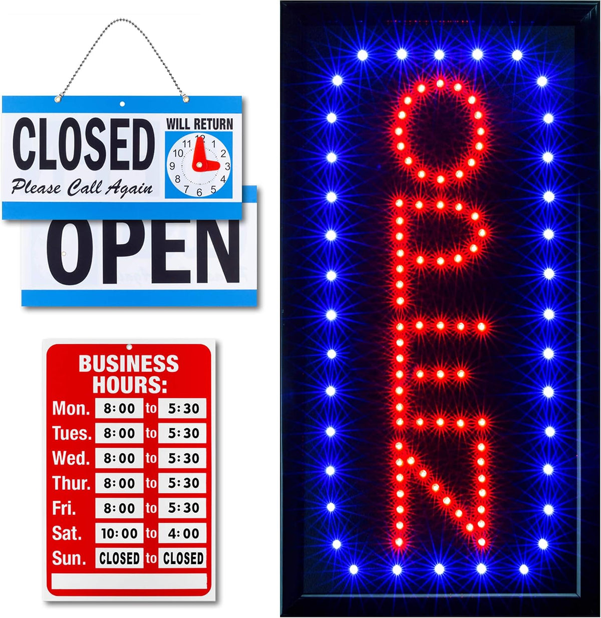 Open Sign for Business, Bright Vertical Neon-Style LED Sign
