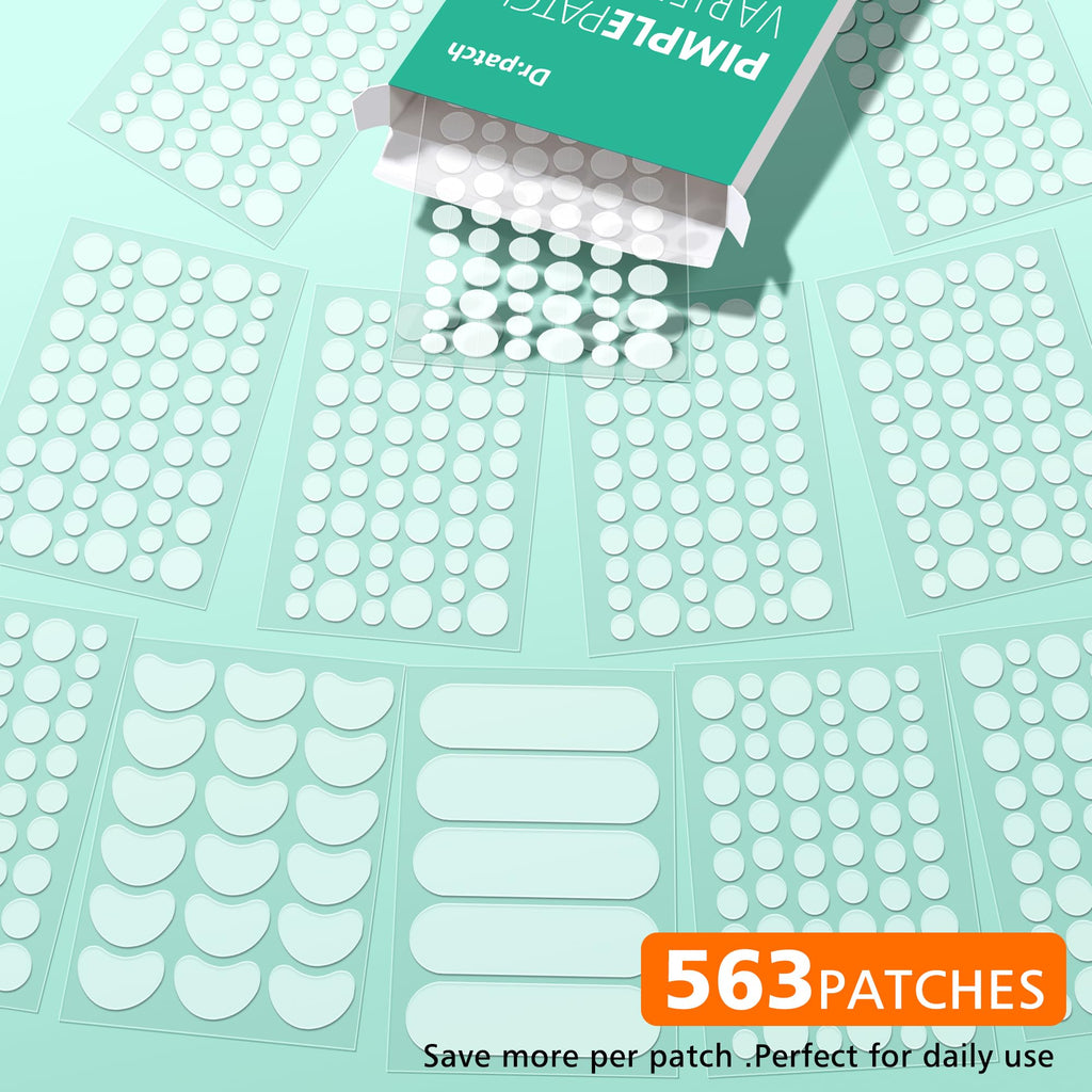 563 Count Pimple Patches - Hydrocolloid Acne Patches for Face & Body, Invisible Thin, Large & Small Sizes for