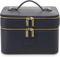 Duo Vanity Case Navy - Large Functional Travel Makeup Bag Organizer with Removable Divider & Mirror