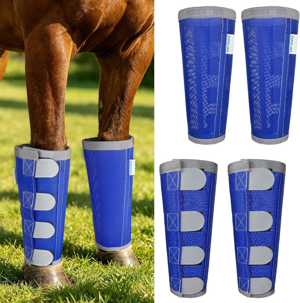 Reflective Horse Fly Boots Set of 4, Loose Fitting Leggings for Horses, Equine Fly Leg Wraps Socks for 4 Legs