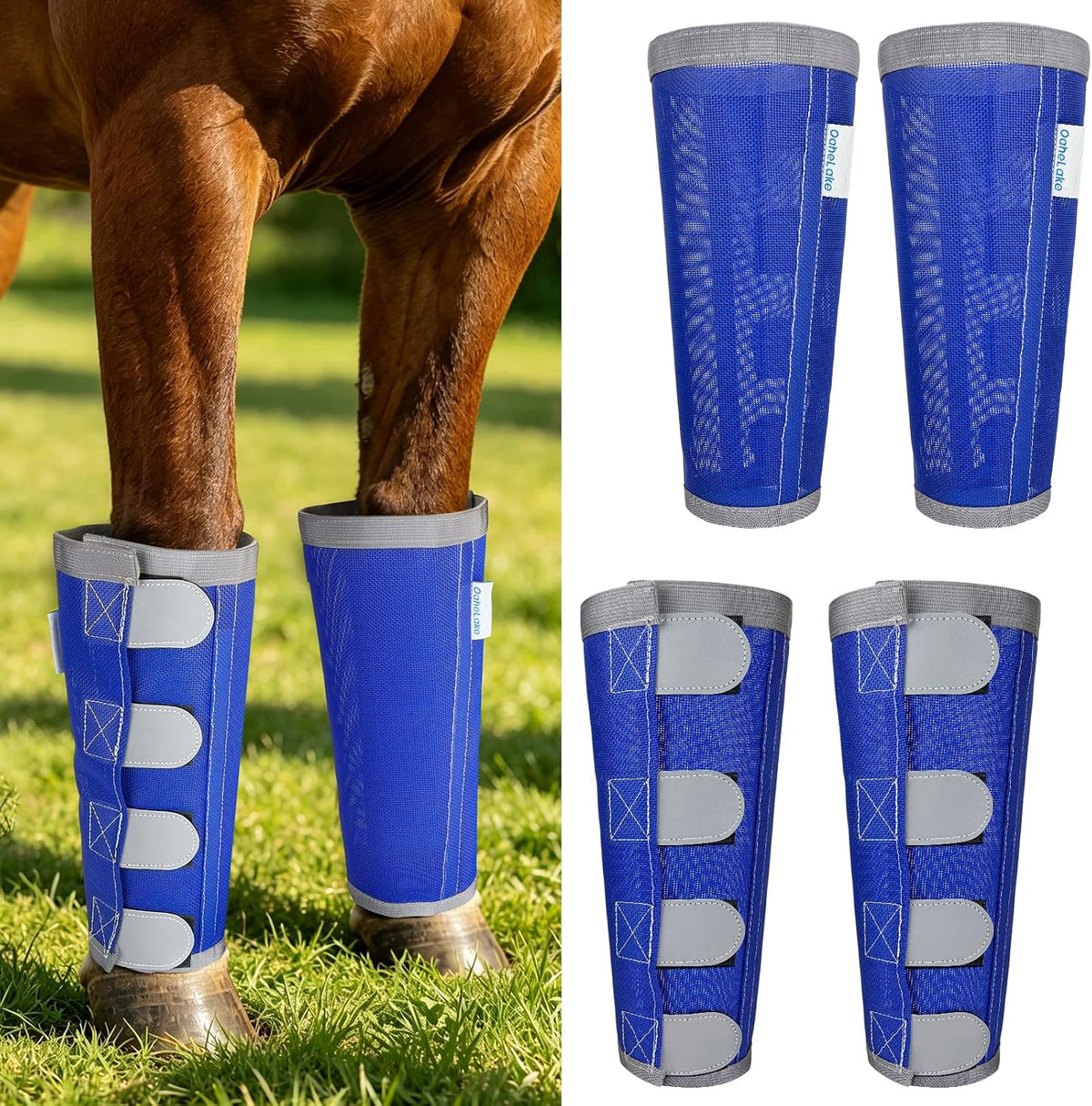 Reflective Horse Fly Boots Set of 4, Loose Fitting Leggings for Horses, Equine Fly Leg Wraps Socks for 4 Legs
