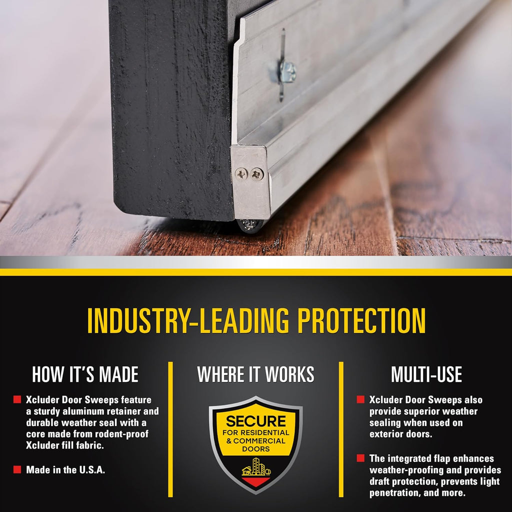 36" Versa-Line Rodent Proof Door Sweep, Mill Aluminum Finish – Seals Out Rodents and Pests, Easy to Install, Maximum