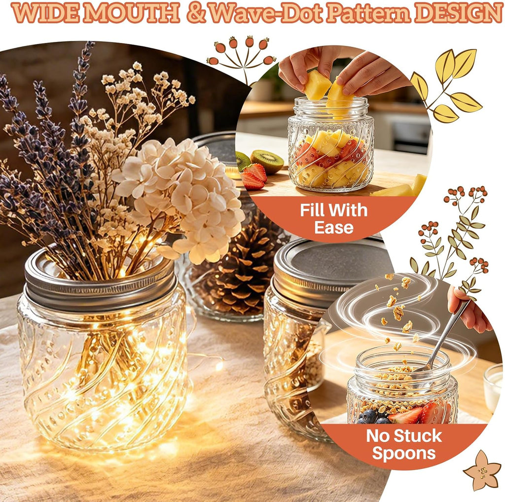 16oz Wide Mouth Mason Jars with Silver Lids and Bands, 8 Pack