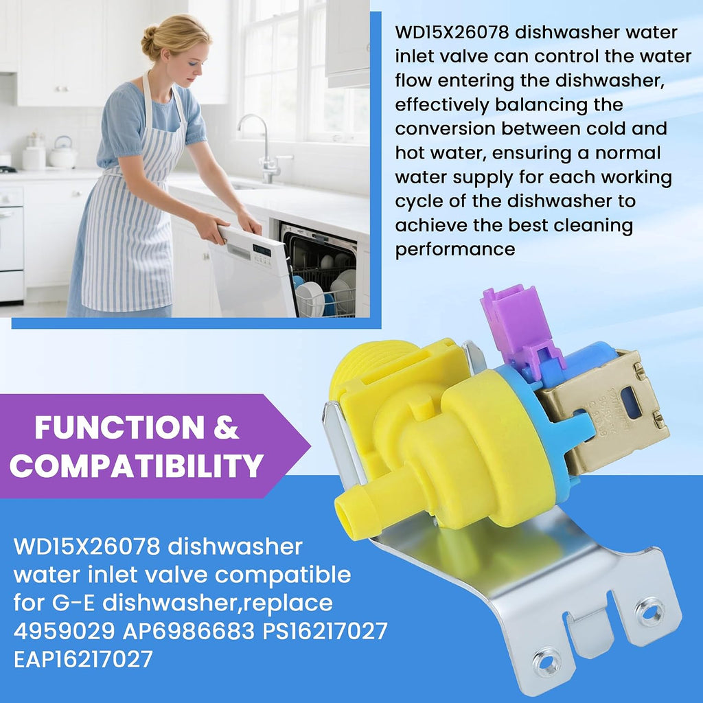WD15X26078 Dishwasher Water Inlet Valve Compatible for GE Dishwashers