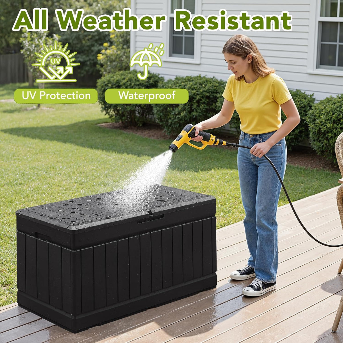 78 Gallon Deck Box, Waterproof Resin Outdoor Storage Box | Outdoor Storage Bench Lockable for Outside and Patio